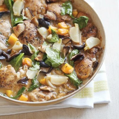 Braised Chicken with Squash, Turnips & Mushrooms