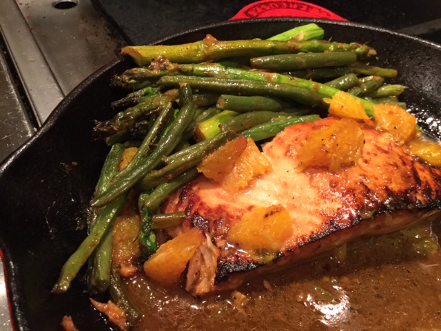 Honey-Soy Glazed Salmon with Oranges, Asparagus and Green Beans
