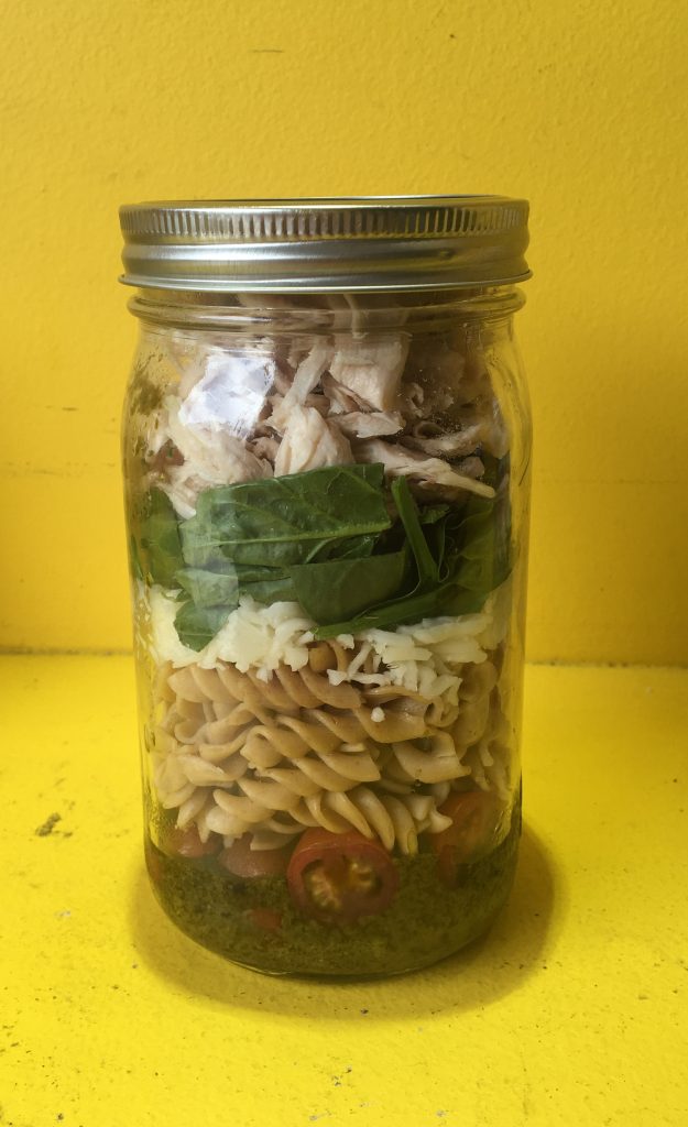 Mason Jar Pesto Chicken Pasta Salad