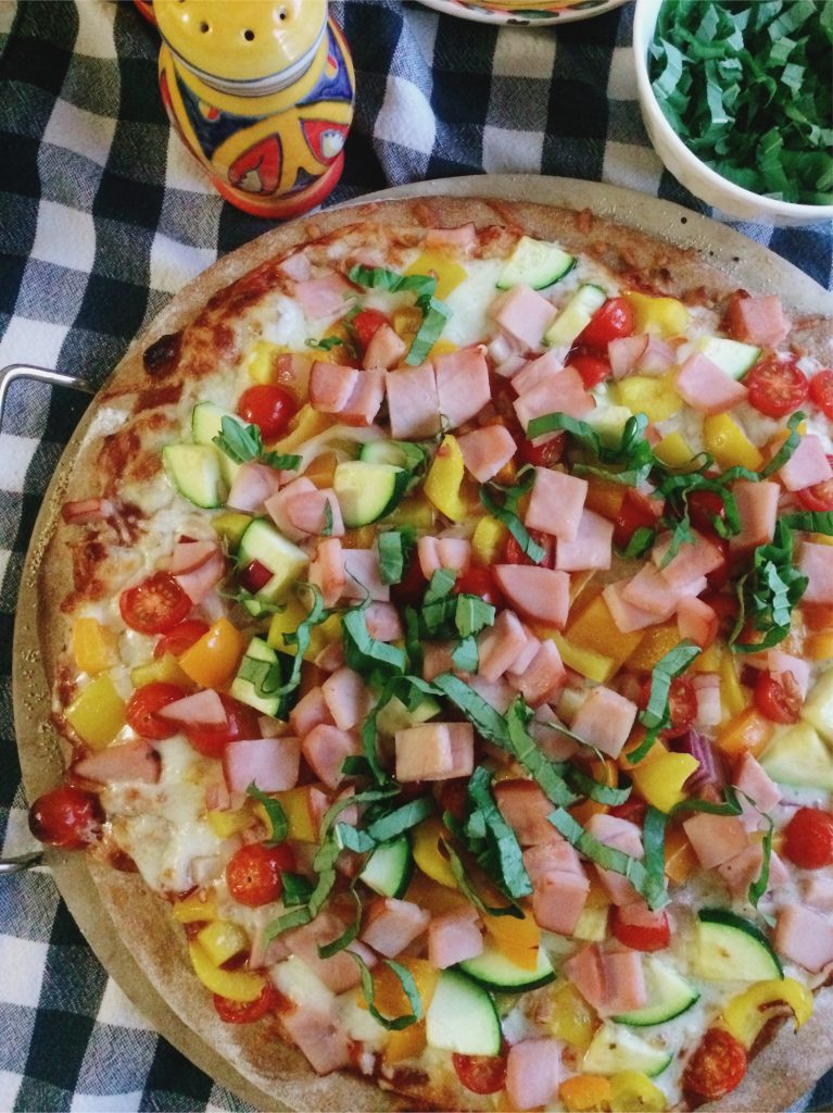 Rainbow-Roasted Vegetable Pizza with Canadian Bacon