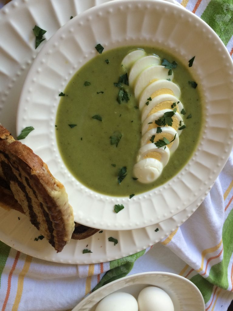 Creamy Asparagus Soup with Irish White Cheddar Grilled Cheese Sandwiches