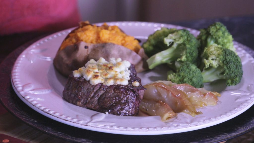 Broiled Beef Tenderloin with Pears & Blue Cheese